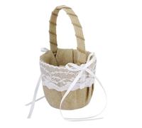 Generic Juego de 6 Cestas de Flores de Arpillera y Yute Cojín para Portador de Anillos, Diseño Rústico Blanco Adecuado para Bodas y Showers Campo