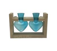 Generic Macetero Hidropónico Florero de Vidrio Duradero con Soporte de Madera, Regalo Atento para la Decoración del Jardín del Hogar - Azul, Fácil de Montar, Madera Maciza Resistente, Vidrio a