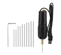 Generic Mini Taladro Eléctrico Eficiente con Tornillo de Banco, Taladro Eléctrico para Hacer Joyas con 10 Brocas para Resina, Llavero de Madera para Aficionados a las Manualidades, Color Negro
