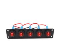 Generic Panel de Interruptor Marino Redondo de 5 Bandas, Resistente Al Agua, Control de Circuito LED para Yates, RV, Remolque, Aleación de Aluminio ABS, 1 Unidad (rojo)
