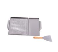 Generic Sartén para Parrilla de Barbacoa con Asas, Plancha Duradera de Acero Inoxidable para Cocinar y Asar Al Aire, 45x30,7 Cm (1 juego)