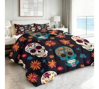 Genérico 135 x 200 cm Tradición Día De Muertos Flores Funda Nórdica Reversible Estampado 3D, Set de Ropa de Cama Fácil de Cuidar, Diseño de Doble Cara, Tejido Transpirable y Duradero, Color