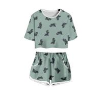 Genérico 2026 Conjunto Transpirable Manga Corta Estampado para niños y niñas Veraniego Ligero cómodo Uso Diario (Green, 11-12 Years)