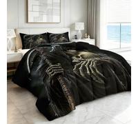 Genérico 220 x 240 cm Horror Oscuridad Muerte Esqueleto Funda Nórdica Reversible Estampado 3D, Set de Ropa de Cama Fácil de Cuidar, Diseño de Doble Cara, Tejido Transpirable y Duradero, Negro