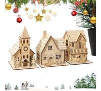 Genérico 3 Piezas Casitas Navideñas De Madera, Villa Navideña, Casita Luminosa LED De Pueblo Navideño, Casas Madera Cuadro para Manualidades, para Villa Escritorio, Armarios, Alféizares