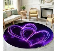 Genérico - Alfombra redonda para salón, minimalista luminosa, diseño de corazón de neón, para decoración antideslizante, para dormitorio, niño, niña, cocina, comedor, suave, interior (Ø 80 cm, violeta