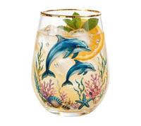 Genérico Animal Themed Drinking Glass Cups With Gold Rim,Nature Art Decor