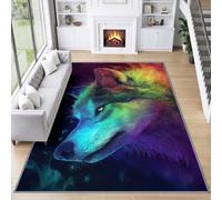 Genérico arco iris geometría cabeza de lobo alfombra 80 x 150 cm lavable antideslizante suave de pelo corto, pop a la moda, colores vivos, alfombra de limpieza fácil para comedor