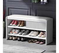 Genérico Armario para Guardar Zapatos, Armario para Pasillo, Estante para Zapatos, cajón Plegable, Banco de Entrada Moderno Blanco con cojín de Cuero, Ahorra Espacio, Elegante Mueble de Entrada de 60