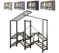 Genérico Armario Ropero con 2 Barras para Colgar Ropa Extraíbles, Cortina con Cremallera Y 4 Compartimentos Apilables para Dormitorio O Vestidor