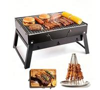 Genérico Barbacoa Portátil de Carbón - Barbacoa Portatil Plegable BBQ Mini con Asa y Fácil de Transportar,Negro,44cm/17.3in