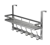 Genérico Behind-The-Door Hook Storage Rack, Over The Door Organizer, With Basket And Hooks Heavy Duty Carbon Steel Hanger | For Clothes Bag Key Robe Coat Towel Bathroom Kitchen Bedroom