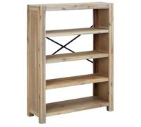Genérico Biblioteca 4 niveles, 80 x 30 x 110 cm, madera de acacia maciza | Acabado cepillado de aspecto retro, MDF y chapado en acacia, montaje en pared incluido, manual de montaje incluido