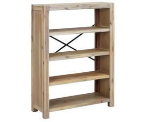 Genérico Biblioteca 4 niveles, 80 x 30 x 110 cm, madera de acacia maciza | Acabado cepillado de aspecto retro, MDF y chapado en acacia, montaje en pared incluido, manual de montaje incluido