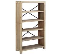 Genérico Biblioteca 5 niveles 80 x 30 x 140 cm, madera de acacia maciza | Acabado cepillado, estante de almacenamiento para libros, MDF y chapa de acacia, montaje en pared incluido