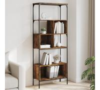 Genérico Biblioteca 5 niveles de madera de ingeniería roble ahumado con marco metálico, estante de almacenamiento 76 x 33 x 188,5 cm con patas ajustables para libros y decoraciones