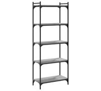 Genérico Biblioteca 5 niveles madera ingeniería gris 60 x 30 x 154 cm | Patas regulables, marco de metal industrial, gran espacio de almacenamiento, fijación de pared incluida