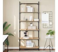 Genérico Biblioteca 6 niveles roble Sonoma 76 x 32 x 192 cm, estante libros de madera de ingeniería con marco metálico, gran capacidad de almacenamiento para libros y decoraciones, patas ajustables