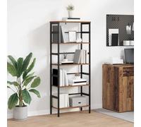 Genérico Biblioteca Industrial Madera de Ingeniería y Acero, Estantería de Almacenamiento para Libros Decoración, Mueble de Mesa para Salón Oficina Estudio, Pies Ajustables, Acabado Negro