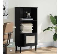 Genérico Biblioteca SENJA de madera maciza de pino con puerta de aspecto ratán negro, estante de almacenamiento con acabado barnizado UV, espacio de almacenamiento para libros y objetos decorativos