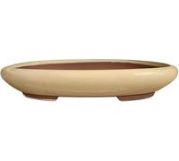 Genérico BIOMATA Maceta Bonsai Ceramica para Kifu 19,2x15,1x3,8 cm | Tiesto Ovalado | Maceta para Bonsai Resistente a Cualquier Clima | Tiesto Ceramica con Drenaje (Crema)
