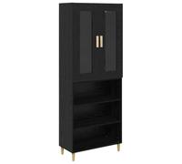 Genérico Buffet Chene Negro 69,5 x 34 x 180 cm Madera Ingeniería | Puertas con bisagras, asas de barra ergonómicas, estantes ajustables, fijación de pared segura
