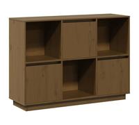 Genérico Buffet Marrón Miel 110x35x80 cm Madera maciza de pino | 3 puertas, 3 compartimentos abiertos, almacenamiento de salón, diseño moderno, fijación de pared incluida