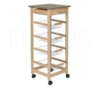 Genérico Carrito Verdulero de Cocina con Cajón, 4 Cestas Metálicas y Ruedas, Madera Natural y Metal, 37x37x82 cm, Organizador Móvil Auxiliar
