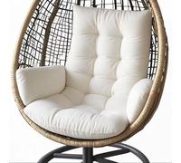 Genérico Cojín para Silla Colgante 10 cm con Lazos, Cojín para Sillón Huevo Resistente al Agua para Interior Exterior, Asiento Acolchado para Balcón, Jardín y Terraza Relax,Blanca
