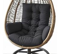 Genérico Cojín para Silla Colgante 10 cm con Lazos, Cojín para Sillón Huevo Resistente al Agua para Interior Exterior, Asiento Acolchado para Balcón, Jardín y Terraza Relax,Negro