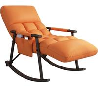 Genérico Cómoda Mecedora Moderna con reposapiés Ajustable, Elegante tapicería Naranja, Bolsillos Laterales, Ideal para Relajarse en el Dormitorio o la Sala de Estar.