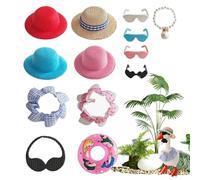 Genérico Desk Goose Outfit - 3.94 Inch Little Goose Summer Straw Hat Set | Striped Short Sleeve Sunglasses Necklace | Desktop Little Duck Clothing Costume For Decoration. 1.18x0.98in Sunglasses.