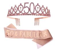 Genérico Diadema Dorada Set de 2 Piezas Accesorios Creativos y Brillantes y Banda de Tela para Fiesta de Cumpleaños para Celebración de 50 Años