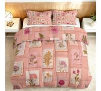 Genérico Edredón Relleno Nórdico 150x200cm Flores Cuadradas De Encaje Edredon Cama Impresión 3D Suave Transpirable, Transpirable y Supersuave 4 Estaciones con 2 Fundas Almohada