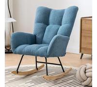 Genérico Elegante Mecedora tapizada Azul para habitación Infantil y Sala de Estar - Silla Auxiliar Moderna de Respaldo Alto con Asiento Acolchado - Cómoda Mecedora Teddy 55x75x82CM (22x30x32in)