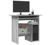 Genérico Escritorio de estudio moderno gris 80 x 45 x 74 cm con compartimento para PC, madera de ingeniería resistente a la humedad, almacenamiento para torre y bandeja de teclado, ideal para espacio