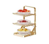Genérico Estante vertical plegable, estante de almacenamiento de escritorio que ahorra espacio, adecuado for olla caliente de cocina y preparación de alimentos(Gold,Triple layer)