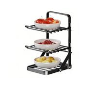 Genérico Estante vertical plegable, estante de almacenamiento de escritorio que ahorra espacio, adecuado for olla caliente de cocina y preparación de alimentos(Black,Triple layer)