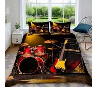 Genérico Fundas Nordica Cama 120 Kit de Batería Impresión 3D Funda de Edredón Guitarra Eléctrica Funda Nórdica Microfibra Suave 200x200 cm y 2 Fundas Almohada 50x75 cm