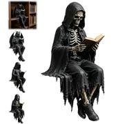 Genérico Gothic Dark Fantasy Figure,Hooded Shadow Reader Statue,Skull Black Robe Mystery Reading Sculpture,Unique Home Office Desktop Decor,Unique Gift for Book Lovers Gothic Art Collectors