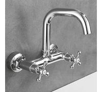 Genérico Grifos de Lavabo de Baño Tradicionales Montados En La Pared Cromados Victorianos Grifos Mezcladores de Lavabo Vintage de Doble Palanca con Caño Giratorio-B