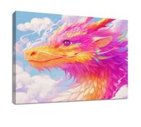 Genérico Impresión sobre lienzo Dibujos Animados Cuadro Decoración Pared Pintura 140 x 70 cm Rosa Animales Dragón Nube - Póster Arte para Salón, Dormitorio, Cocina, Oficina