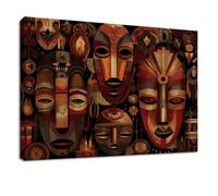 Genérico Impresión sobre lienzo tradicional póster de pintura, decoración de pared con marrón tribu máscara textura, para dormitorio, sala de estar, cocina interior, decoración, 120 x 60 cm
