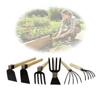 Genérico Juego de 6 Herramientas Manuales de Jardín, Azada, Rastrillo Cultivador y Herramienta para Deshierbar de Acero Templado Resistente, Regalo Ideal de Jardinería para Hombres y Mujeres