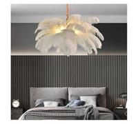 Genérico Lámparas de araña, Lámpara colgante de plumas avestruz nórdicas for sala estar, dormitorio, interior, luces LED colgantes(White D100cm)