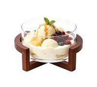 Genérico Large Glass Salad Bowl Large 1800ml Food-Grade with Wood Base