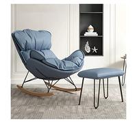 Genérico Mecedora Moderna tapizada en Azul para habitación Infantil con reposapiés - Sillón reclinable de Respaldo Alto para Sala de Estar, habitación de bebé y como Asiento Auxiliar - Patas de Mader