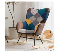 Genérico Mecedora Patchwork con Base de Madera Maciza - Sillón de Respaldo Alto para Sala de Estar, Dormitorio y terraza - Cómoda Silla de Lactancia con reposapiés para la habitación del bebé y para