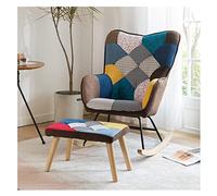 Genérico Mecedora Patchwork con Base de Madera Maciza - Sillón de Respaldo Alto para Sala de Estar, Dormitorio o terraza - Cómoda Silla de Lactancia con reposapiés para la habitación del bebé o para
