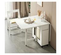 Genérico Mesas Plegables Portatiles para 6-8 Personas,Escritorio 1.4M | Mesa Plegable Cocina Con Cajones De Almacenamiento,Mesa De Alas Abatibles De Madera Para Uso Interior(White)